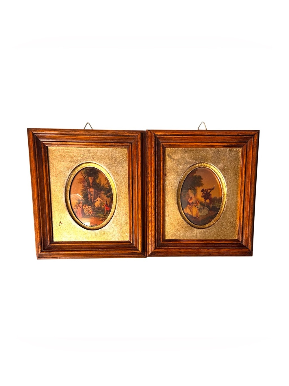 70’s Nicolas Lancret Rococo Music Lessons & L’Innocence Gilded Wood Frames Duo
